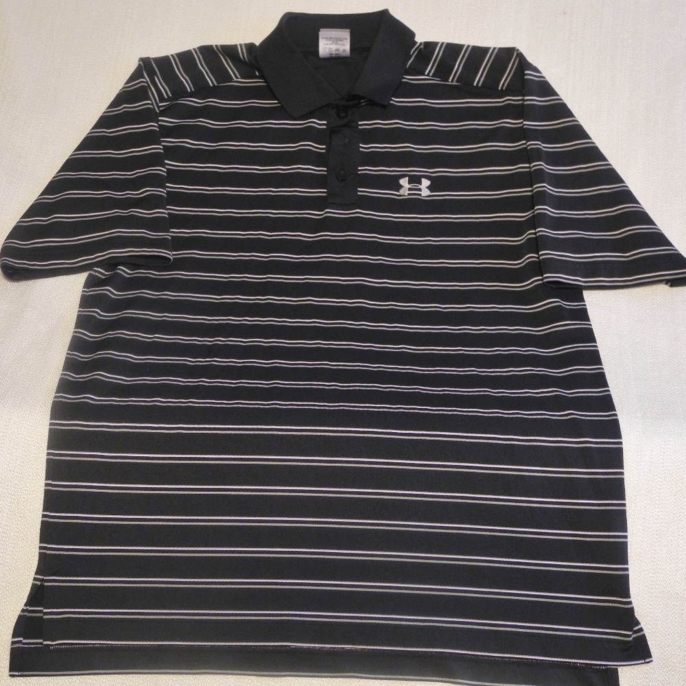 Under Armour Black Striped Polo Golf Shirt Sz. Sm
